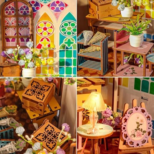 Book Nook Kit for Adult Teen Miniature Garden House with LED Light - Image 6