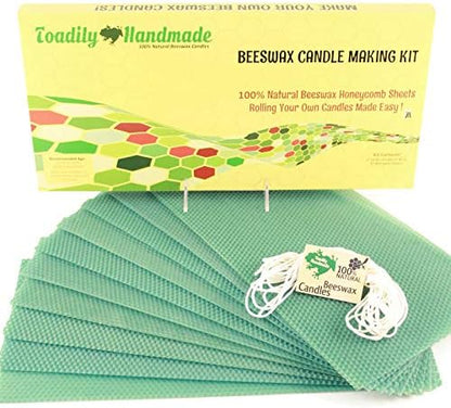 Make Your Own Beeswax Candle Kit - Includes 10 Full Size 100% Beeswax Honeycomb Sheets in Green and Approx. 6 Yards (18 Feet) of Cotton Wick. Each Sheet Measures Approx. 8" x 16 1/4". by ToadilyHandmadeBeeswaxCandles