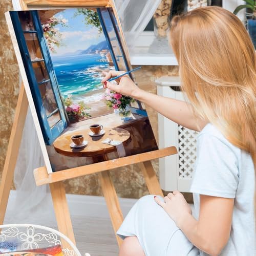 Bowetile Framed Landscape Paint by Numbers Kit for Adults, Adults' Paint-by-Number Kits on Canvas, Painting by Numbers Seaside, Acrylic Number Painting for Home Wall Decor, 8x12in - Image 3