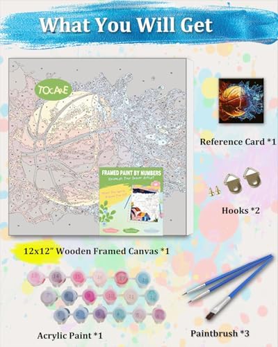 TOCARE Framed Paint by Numbers Kit for Adults Beginners & Kids Ages 8-12,12x12inch Basketball Paint by Number with Frame, Cartoon Sports Basketball Paint by Numbers Framed Canvas (Without Easel) - Image 3