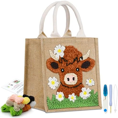 PUNICA Punch Needle Kits for Beginners with Highland Cow Pattern - Burlap Tote Bag for Adults & Kids, DIY Embroidery Starter Kit | Easy Craft Gifts (9x6.5x8.5 Inch) by Unknown