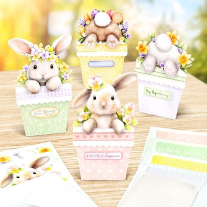 Katy Sue Bunny Tails & Flower Pots Card Making Kit – Make 8 Freestanding 3D Easter Bunny Cards – Includes Decoupage, Envelopes & Foam Pads – UK Made Papercraft Kit - Image 2