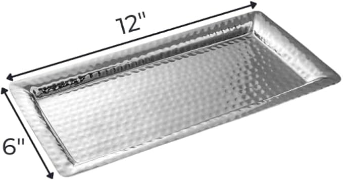 Monarch Abode Decorative Tray – 12-Inch Hand Hammered Nickel Finish Metal Bathroom Tray Countertop, Vanity Trays Organizer, Perfume Plate for Dresser, Kitchen Countertop Small Fruit Platter