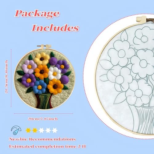 Wonafa DIY Wool Needle Felt Starter Kit, Beginner Needle Felt Kit with Wool Felt Bag, Felts Needles, Photo Frame, Foam Mat, Felts Cloth and Instructions for Home Decor, Art Crafts (Style 8) - Image 2