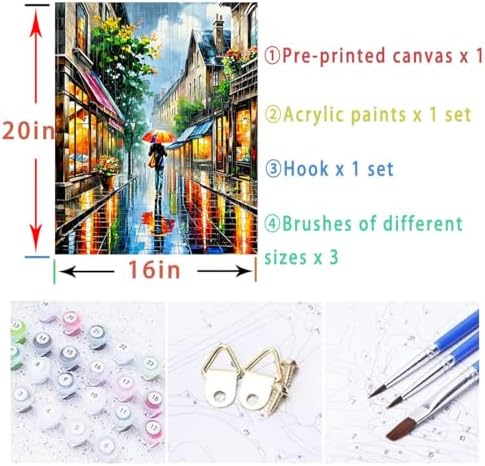 Lovepefe Rain Street Paint by Numbers Kit for Adults Beginners Loneliness Girl Oil Painting Kit Adult Paint by Number Kits on Canvas DIY Painting Art by Numbers for Gifts Home Wall Decor 16x20 Inch - Image 5