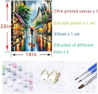 Lovepefe Rain Street Paint by Numbers Kit for Adults Beginners Loneliness Girl Oil Painting Kit Adult Paint by Number Kits on Canvas DIY Painting Art by Numbers for Gifts Home Wall Decor 16x20 Inch - Image 5