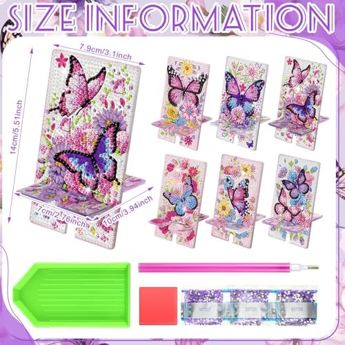 Saillong 6 Pcs Butterfly Flowers Diamond Art Cell Phone Holder Stand - Image 4
