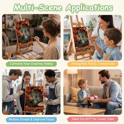 Spandrel Autumn Framed Paint by Numbers Kit for Adult Bicycle, Adult Paint by Number Kits on Canvas Fall Landscape, DIY Acrylic Oil Halloween Painting by Numbers for Home Wall Decor, 8x12in - Image 5