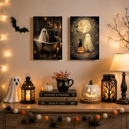2 Pack Halloween Paint by Numbers Kit for Adults (Ghost&Cat, 8x12inch) - Image 5