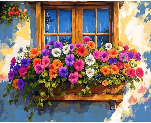 Paint by Numbers Kit for Adults, Flower Window DIY Painting Kit, 16x20 Inch by CytheronDIYKit