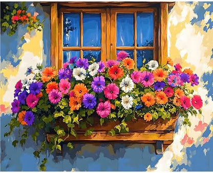 Paint by Numbers Kit for Adults, Flower Window DIY Painting Kit, 16x20 Inch by CytheronDIYKit