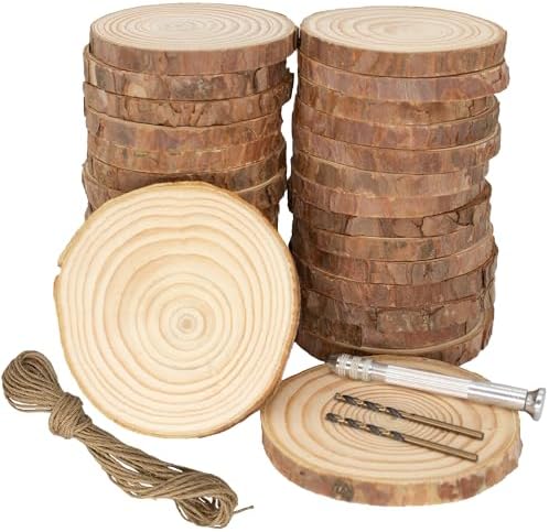 Natural Wood Slices for Crafts, 30 Pcs Unfinished Pine Wood Circles by KXEXK