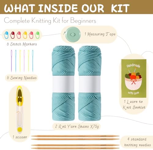 Maasechs Knitting Kits for Beginners Adults Complete Hat Knit Set with Yarn Bamboo Needles Starter Crochet Kit with Full Knitting Crochet Accessories for Women and Men(Blue) - Image 2