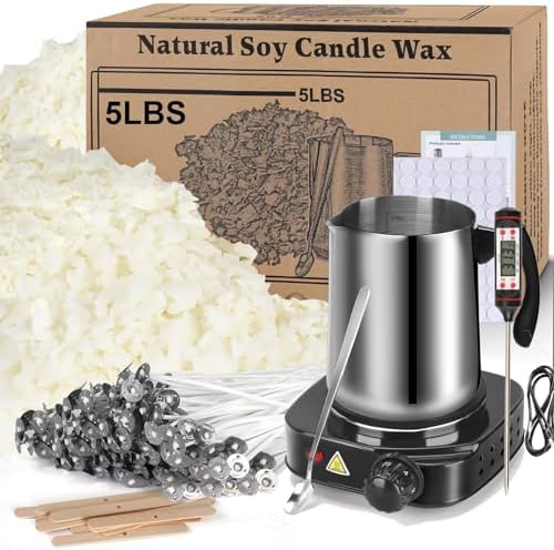 Soy Wax Candle Making Kit Supplies With Wax Melter, Natural Candle Wax For Candle Making, DIY Art&Crafts Kit for Adults,Beginner, Including 5lbs Soy Wax Flakes, Electric Stove,Candle Wick,Melting Pot by CandleMakingKits