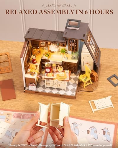 ROBOTIME DIY Miniature House Kit Dollhouse Kit for Adults Mini Tiny House Kit with Furniture Building Model Kit Crafts Creative Gift for Boys Girls (Baking Kitchen) - Image 6