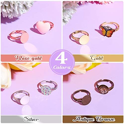Herdear 40pcs Adjustable Blank Rings 12mm Base, Mixed - Image 4