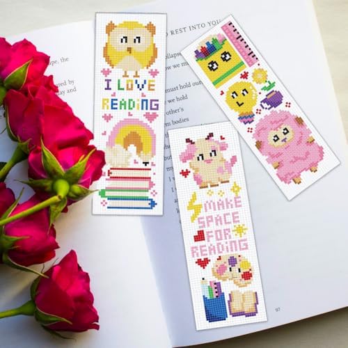 ORIGACH 6 Set Cartoon Animal & Reading Elements Cross Stitch Bookmark Kit - Image 6