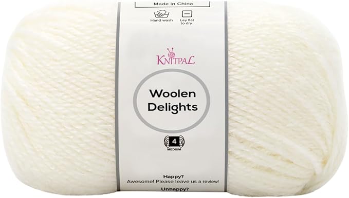 Woolen Delights Soft Wool Yarn for Crocheting, 3-Pack (522Yds / 300G), Free Patterns - #4 Medium Aran/Heavy Worsted Weight Wool Yarn for Knitting - Snow White