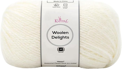 Woolen Delights Soft Wool Yarn for Crocheting, 3-Pack (522Yds / 300G), Free Patterns - #4 Medium Aran/Heavy Worsted Weight Wool Yarn for Knitting - Snow White