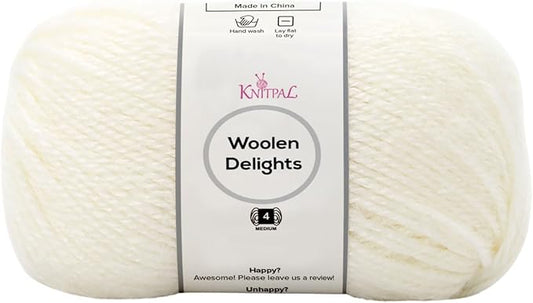 Woolen Delights Soft Wool Yarn for Crocheting, 3-Pack (522Yds / 300G), Free Patterns - #4 Medium Aran/Heavy Worsted Weight Wool Yarn for Knitting - Snow White
