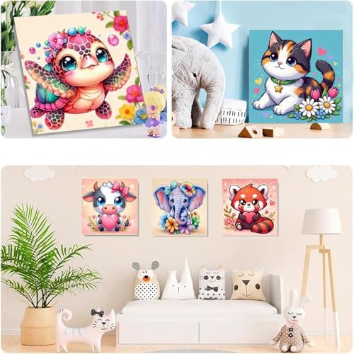 SYDYLH 6 Pack Framed Paint by Numbers Kit for Kids & Adults Beginners, Easy Animal Paint by Numbers Kits with Canvas Paints Brushes, Acrylic Oil Painting Arts and Crafts for Wall Decor 8 x 8 Inch - Image 3