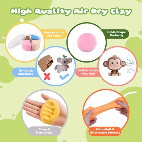 Nicella Air Dry Clay Kit, 12 Animals Modeling Clay for Kids, Model Magic Clay with Sculpting Tools and Tutorials, Safe & Non-Toxic, DIY Arts & Crafts School Projects, Home Party Favors for Boys Girls - Image 4