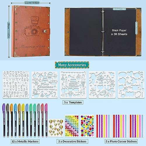 ZEEYUAN Leather Scrapbook DIY Photo Album 60 Pages Vintage Scrap Book Memory Photo Album 8.5x11 inch, Family Travelling Scrapbook Scrapbooking Kits for Couples Anniversary Birthday Gift - Image 4