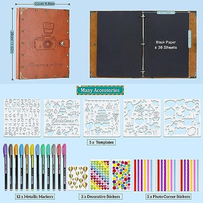 ZEEYUAN Leather Scrapbook DIY Photo Album 60 Pages Vintage Scrap Book Memory Photo Album 8.5x11 inch, Family Travelling Scrapbook Scrapbooking Kits for Couples Anniversary Birthday Gift - Image 4