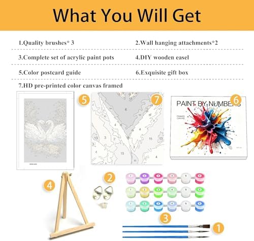 Mowana Swan Paint by Numbers Kit for Adults Framed Canvas - with Wooden Easel, Adults' Paint-by-Number Kits DIY Acrylic Oil Painting Kits Arts Crafts 7.8x11.8inch - Image 5