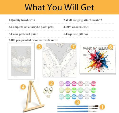 Mowana Swan Paint by Numbers Kit for Adults Framed Canvas - with Wooden Easel, Adults' Paint-by-Number Kits DIY Acrylic Oil Painting Kits Arts Crafts 7.8x11.8inch - Image 5