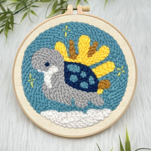 ERKOON Punch Needle Kit Adults Beginners, DIY Easy Sea Animals Embroidery Set for Starter Art Craft, Needling Punch Project with Patterns, Tools, Yarns, Hoop, Instruction (Turtle) - Image 4