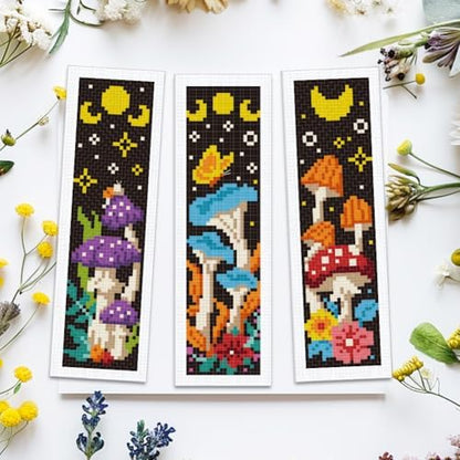 ACRNIGHEET 6PCS Cross Stitch Bookmark Kits Mushroom Pattern Stamped Cross Stitch Kits for Beginners Adults DIY Stamped Embroidery Bookmarks with Instructions Hand Embroidery Craft Gift - Image 5