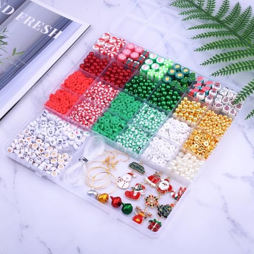 BBita 3680pcs Christmas Polymer Clay Beads Charms for Bracelets Making Kit Christmas Tree Snowman Santa Claus Snowflakes Bells Socks elk Friendship DIY Arts Crafts Gifts for Kids Girls - Image 3
