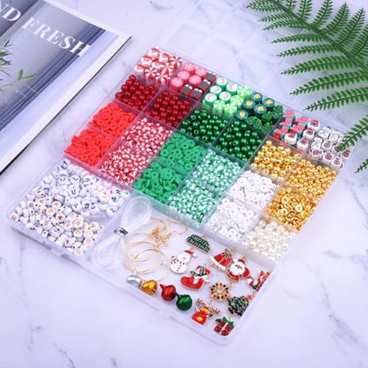 BBita 3680pcs Christmas Polymer Clay Beads Charms for Bracelets Making Kit Christmas Tree Snowman Santa Claus Snowflakes Bells Socks elk Friendship DIY Arts Crafts Gifts for Kids Girls - Image 3