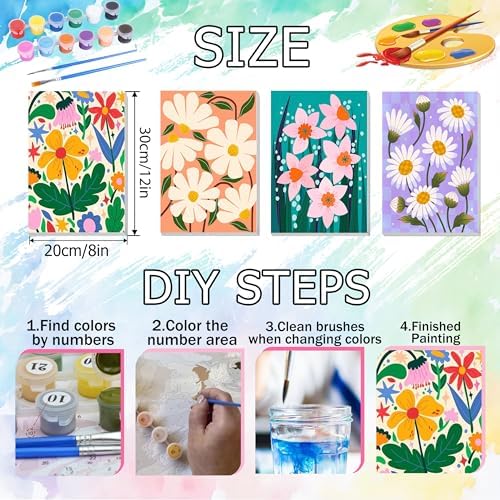 Ycydilirab 4 Pack Flowers Paint by Numbers Kit for Adults with Framed Wooden Easel - Flower Adult Paint by Number,Paint by Number Canvas for Adults Gifts Home Wall Decor 8×12 inch - Image 5