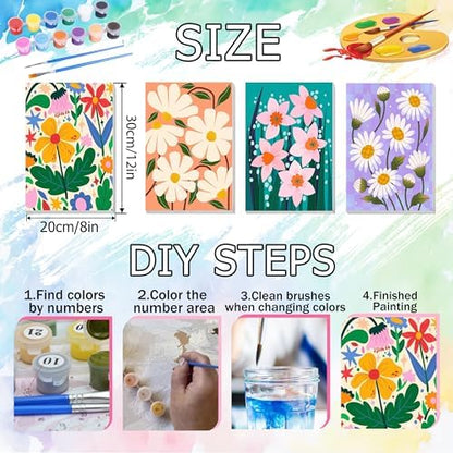 Ycydilirab 4 Pack Flowers Paint by Numbers Kit for Adults with Framed Wooden Easel - Flower Adult Paint by Number,Paint by Number Canvas for Adults Gifts Home Wall Decor 8×12 inch - Image 5