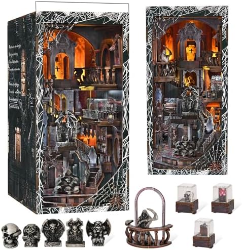 MiniCity Haunting Relics Book Nook Kit, DIY Wooden Bookshelf Model with LED by MiniCity