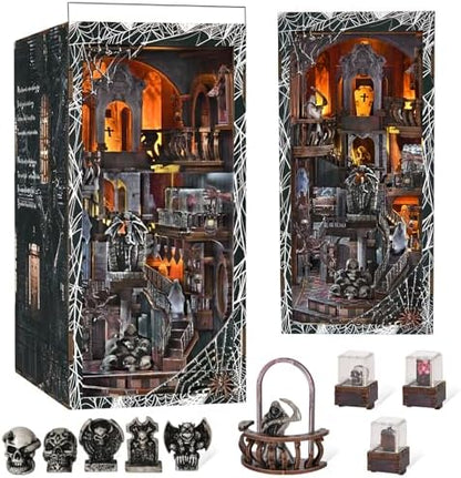 MiniCity Haunting Relics Book Nook Kit, DIY Wooden Bookshelf Model with LED by MiniCity