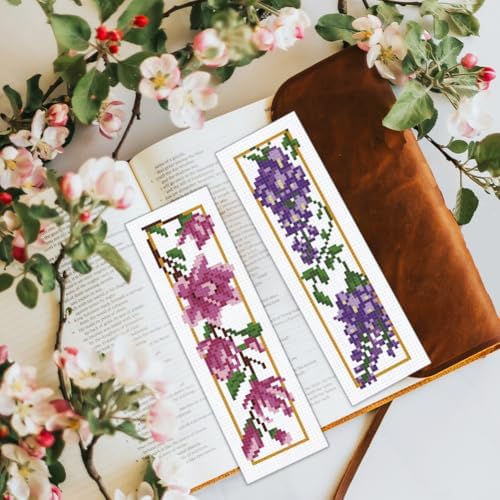 BEUNITONE 6 Pcs Flower Cross Stitch Bookmarks Kit for Adults Beginner DIY Stamped Embroidery Bookmark Kit with Instructions Cute Stamped Embroidery Bookmark for Book Lovers Handmade Gift 8''x2.4'' - Image 7