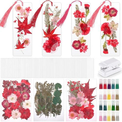 Fuyoooo 376 Pcs Pressed Flower Bookmark Kit,Red,2 x 6 Inch by Liraitoya