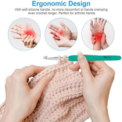 Crochet Hooks 14 Sizes Crochet Hook Set, 53 Pack Yarn Crochet Kit for Beginners, Knitting Needles with Ergonomic Handles for Arthritic Hands, Crochet Needle Kit with Blue Case for Crocheters - Image 4