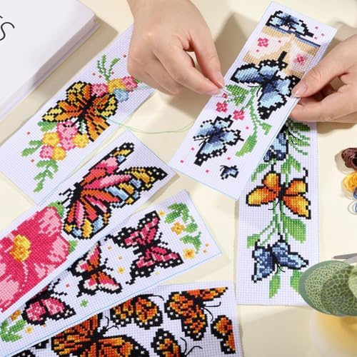 ORIGACH 6 Set Butterfly & Flower Cross Stitch Bookmark Kit for Beginner - Image 3