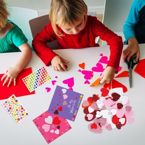 Zonon 16 Pack Valentines Crafts DIY Card Valentines's Day Kits Foam Heart Sticker Craft DIY Kits Envelopes Cards Set for Exchange Gifts (Bright Color) - Image 6