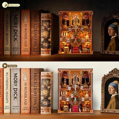 Book Nook Kit - DIY Miniature World Library Booknook - 3D Wooden Puzzle with LED Lights - Creative Bookshelf Insert & Educational Gift for Adults - Image 5