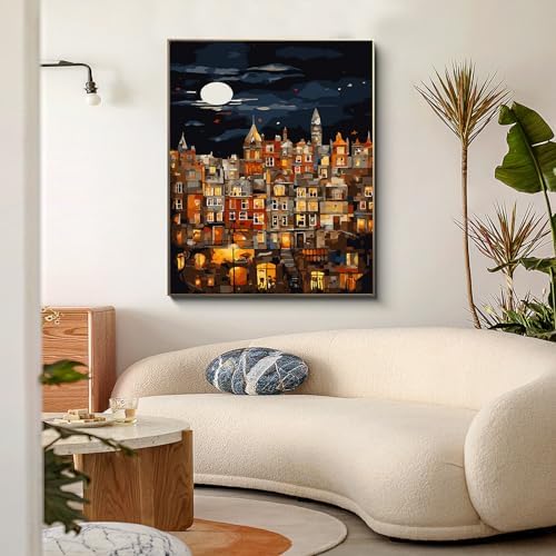 PRASIO Paint by Numbers Kit for Adults Beginner, Moonlight House Adult Paint by Number Kits, DIY Acrylic Paint by Numbers Kit for Adults Canvas for Home Decor Gift 16x20 Inch - Image 2