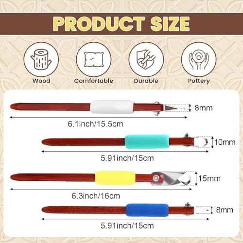 Lanties 4 Pcs Pottery Carving Tool Set Sculpture Scraper Craft Modelling Tools Red Pear Wood Texture Handle with Stainless Steel Blade for Clay Carving, Ceramic Sculpting, Graffito (Classic Color) - Image 2
