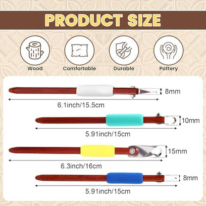 Lanties 4 Pcs Pottery Carving Tool Set Sculpture Scraper Craft Modelling Tools Red Pear Wood Texture Handle with Stainless Steel Blade for Clay Carving, Ceramic Sculpting, Graffito (Classic Color) - Image 2
