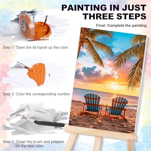 4 Pack Framed Paint by Numbers Kit for Adults with Wooden Easel, Beach - Image 4