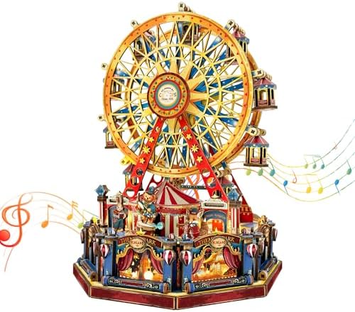 3D Wooden Puzzle Ferris Wheel DIY Miniature House Kit Music Box by IBOHEYE