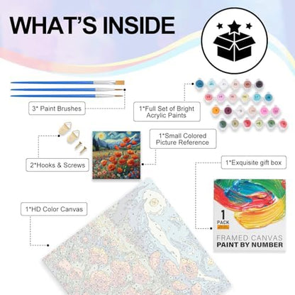Yezavesu Framed Paint by Numbers Kit for Adults Starry Night, Flowers - Image 4